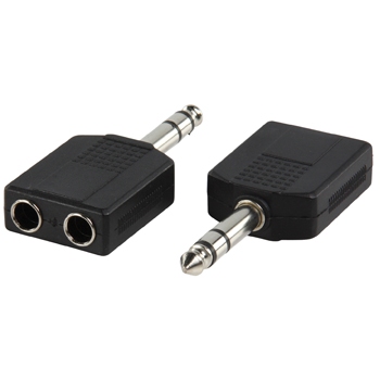 Adapter plug 6.35mm stereo male to 2x 6.35mm stereo female
