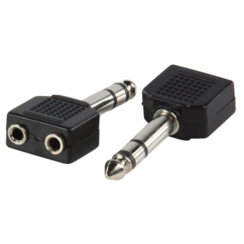 Adapter plug 6.35mm stereo male to 2x 3.5mm stereo female