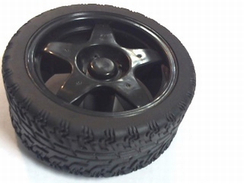 Wiel 65mm diameter zwart voor ovaalvormige as 4mm x 5,5mm