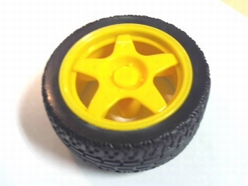 Wiel 65mm diameter geel voor ovaalvormige as 4mm x 5,5mm