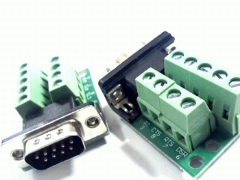 Sub D connector male 9 polig op PCB met schroefconnectors