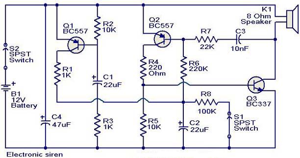 Electronic circuit for siren